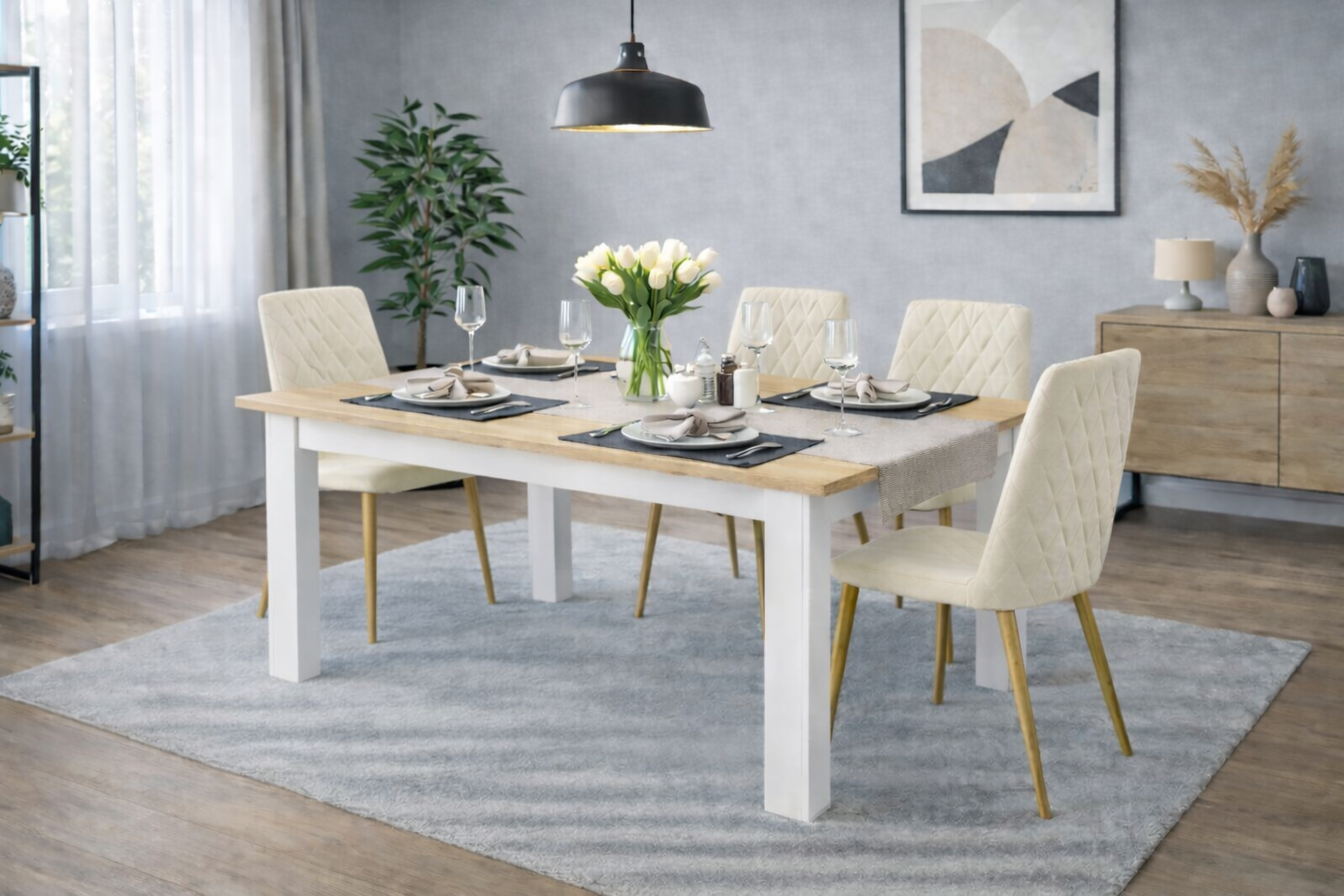 120x80 SONOMA WHITE + 4 TURIN BEIGE (WOOD)_1